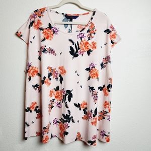 RACHEL ROY Pink Floral Darcy Knit Top Women's Plus Size 3X Blouse Short Sleeve
